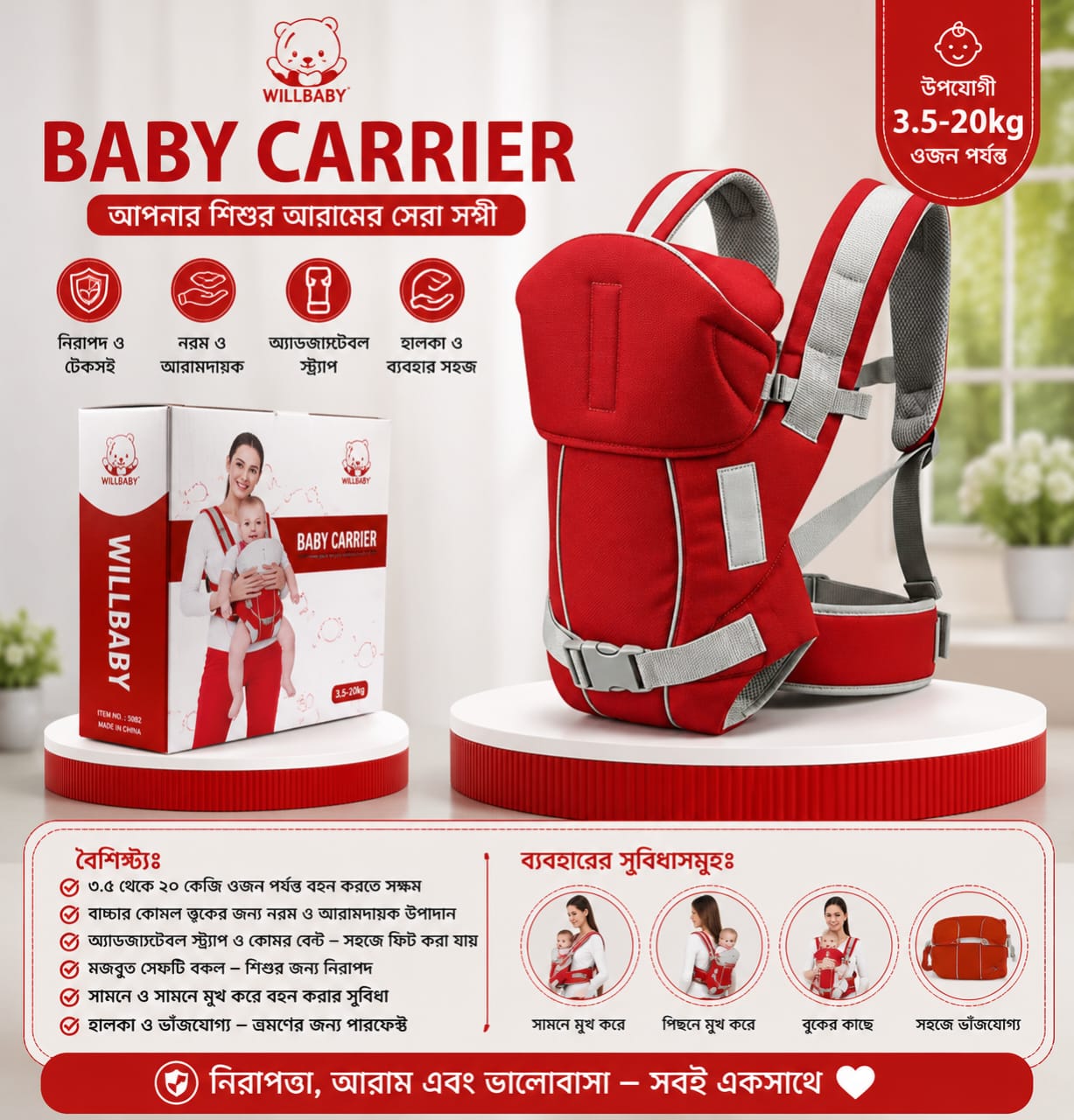 Willbaby Brand Baby Carrier for 2.5~25+ Kg and 2~36 months